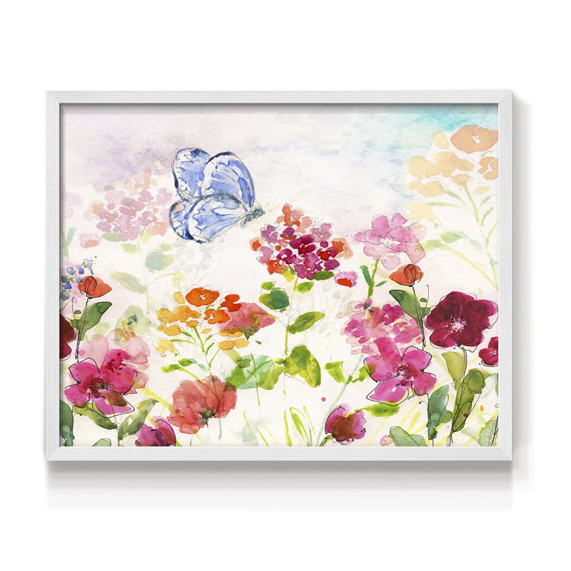 Papillon de jardin d'été - reproduction encadrée - réarmable, H 8 po x l 10 po, Blanc