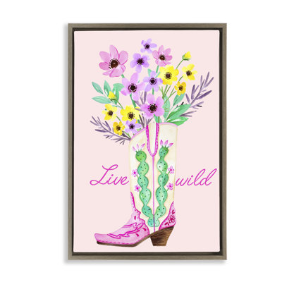 Live Wild Cowgirl Boot Framed Floater Canvas by Enya Todd
