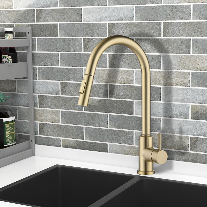 Robinet de cuisine tactile avec douchette extractible noir mat, Or