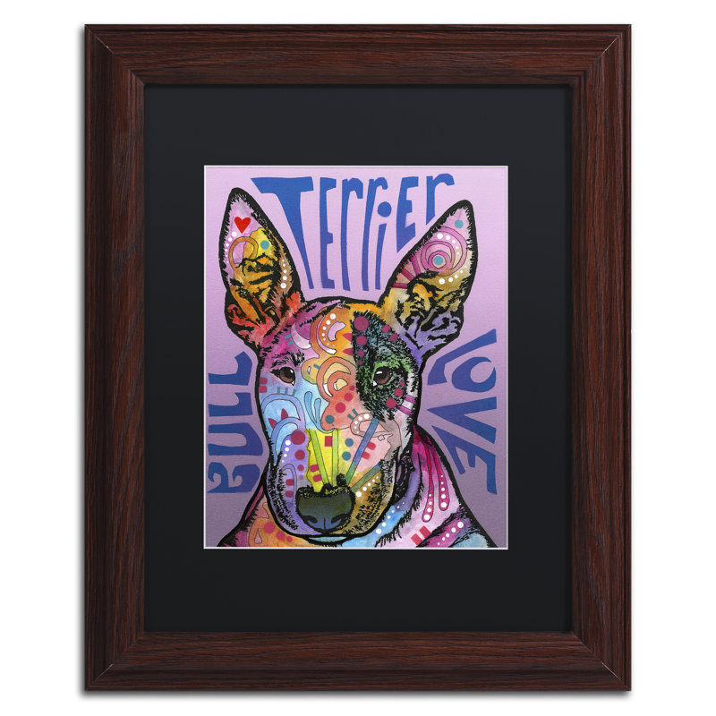 « bull terrier luv » par dean russo, impression encadrée, H 14 po x l 11 po x P 0,5 po, Noir, Cadre brun