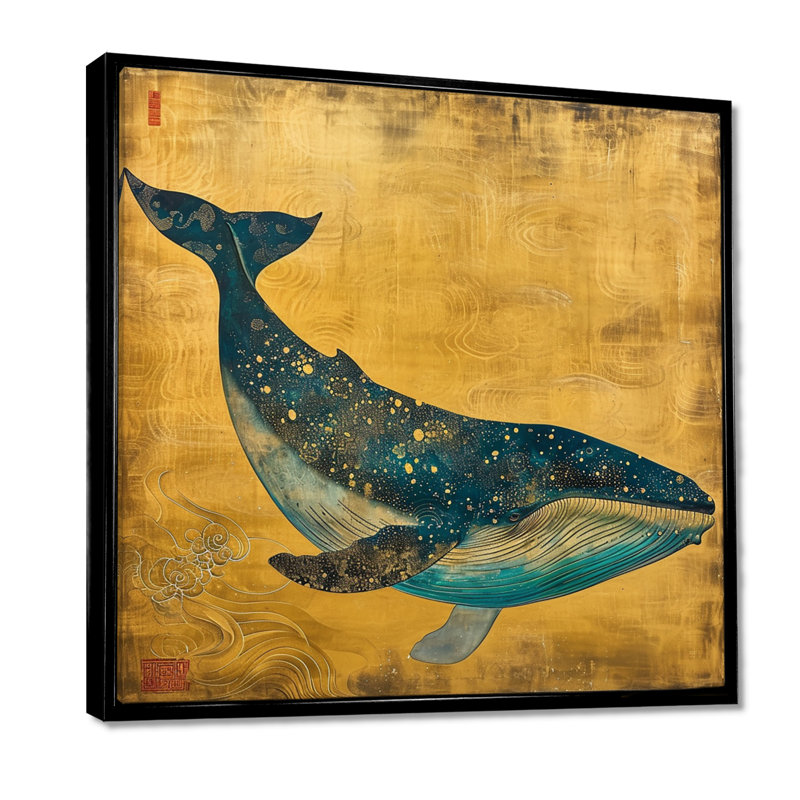 Amyerra - baleine, art mural, H 30 po x l 30 po x P 1 po, Toile avec cadre flottant noir