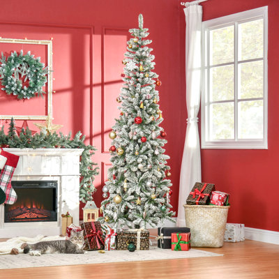 Arbre de Noël artificiel pin enneigé 7,5 pi avec des branches réalistes et 668 pointes