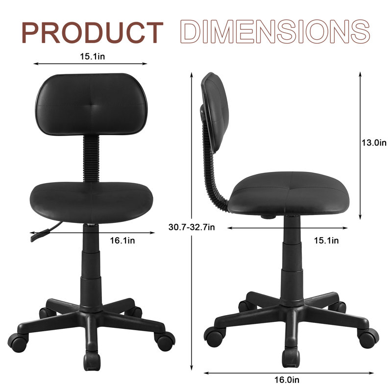 Small Armless Office Desk Chair 360°Rolling Swivel(Set Of 4), Black
