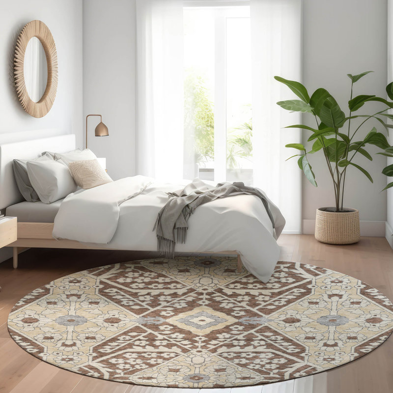 Premium Machine Washable Prisco Chocolate Rug, Round 8'