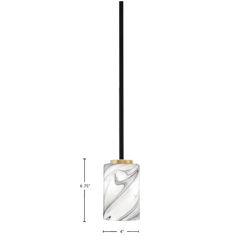 Mini-luminaire suspendu 1 lumière Amarmula, noir mat et laiton vieilli, verre tourbillon onyx de 4 po, Noir / blanc