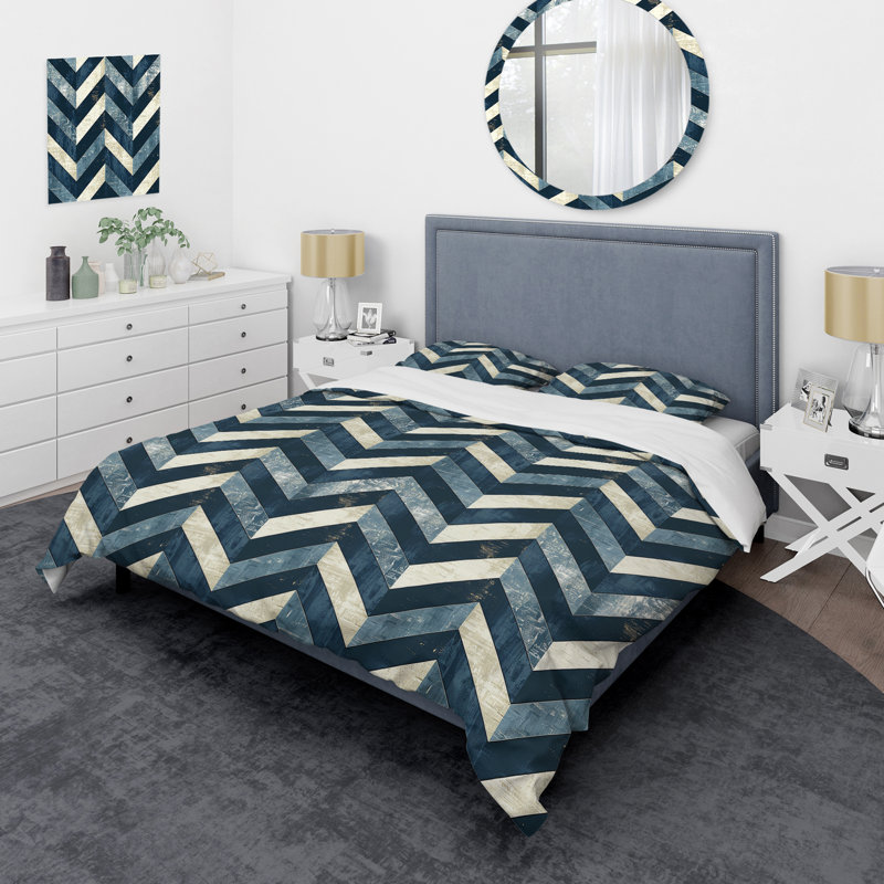 Blue Chevron Glam I - Ensemble de housse de couette transitionnel, Housse de couette très grand et 2 très grandes t