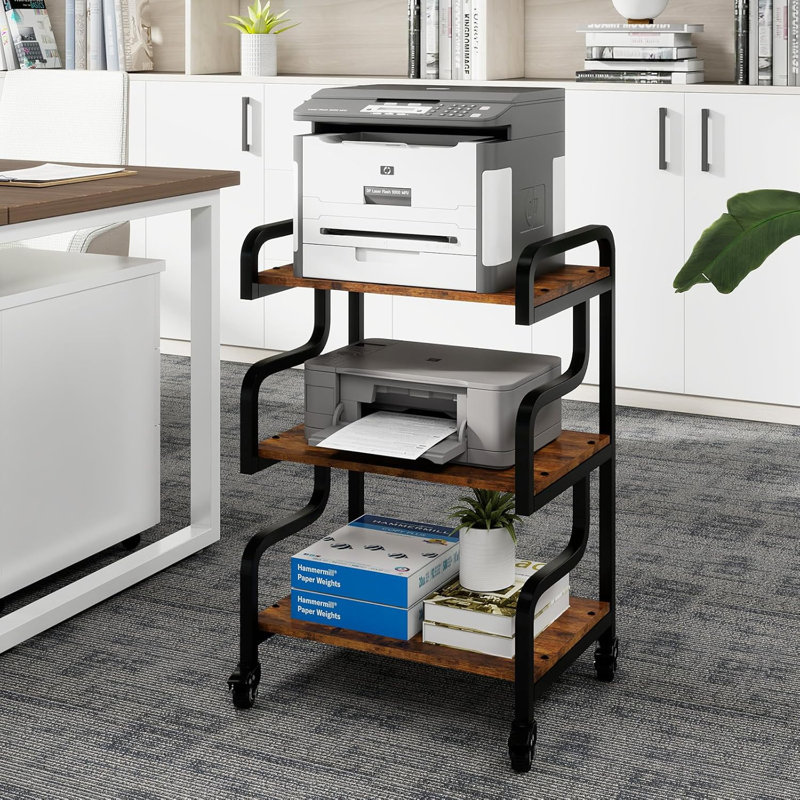 30.3'' H X 15.7'' W 3 Shelf Floor standing Printer Stand, Brown 