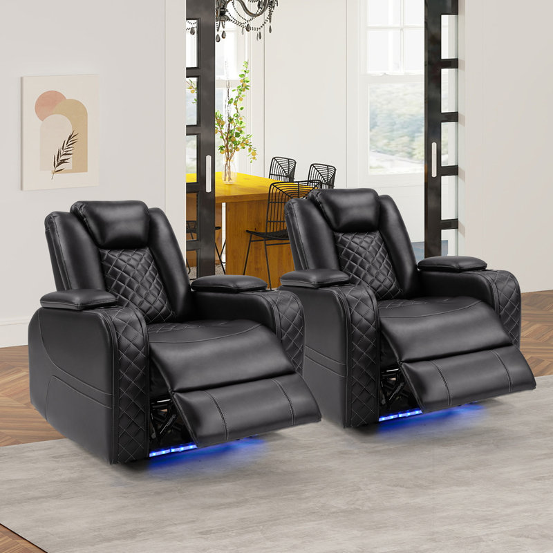 Casey-Anne 36.2" Wide Modern Multifunctional Vegan Leather Dual Motor Power Recliner with Cupholder (Set of 2)