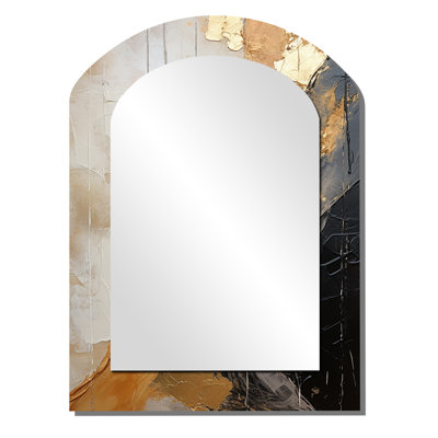 Minimalism Chrome Gold And Black Poteries - Abstract Spirals Arch Unique Wall Mirror Decor, Gold Asymmetrical Large Mirror, Printed Metal Art