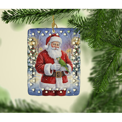Ornement en porcelaine verte avec perroquet quaker et père Noël