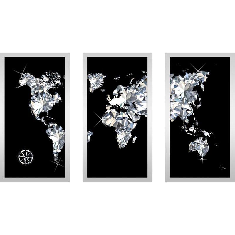 «World of Diamonds» par BY Jodi - ensemble de 3 reproductions d'art graphique, H 25,5 po x l 40,5 po x P 1 po