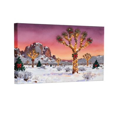 «Christmas Christmas Lights on Desert Trees Snowy Landscape», ensemble de 3 impressions sur toile