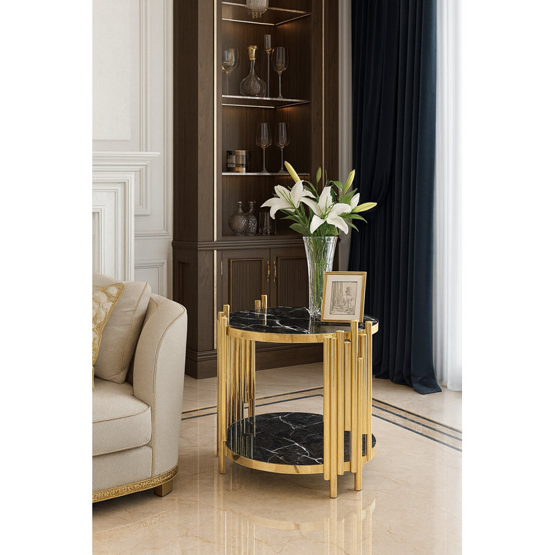 Table de bout à piédestal en verre avec rangement Merrielle, Noir transparent