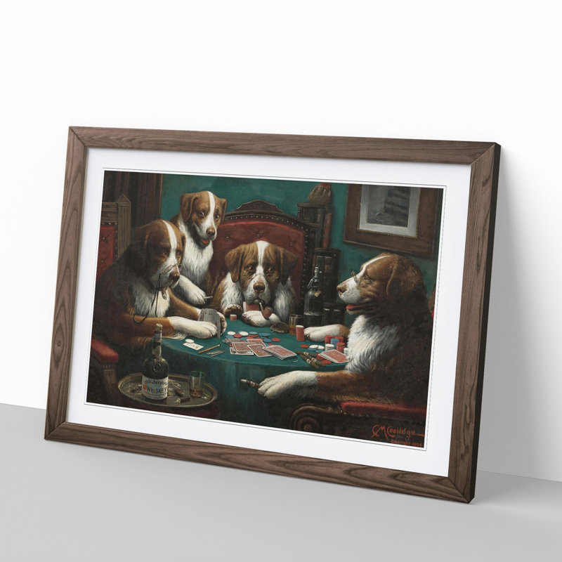 Dogs Playing Poker by Cassius Marcellus Coolidge - Framed Print, Walnut Framed, 27cm H x 36cm W x 2cm D