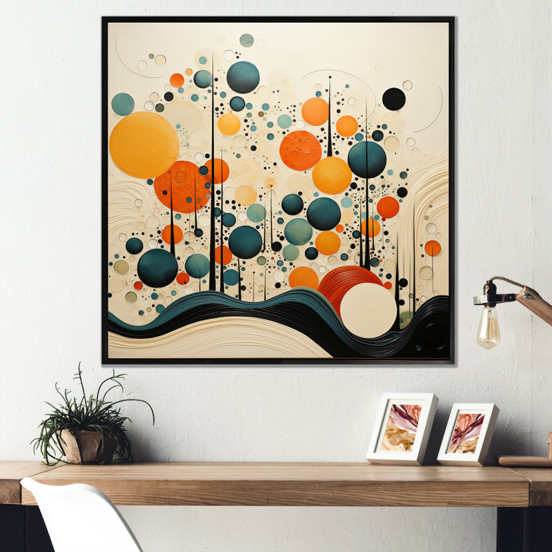 Orange orange Mid Century Organic Harmony II - art abstrait Mid-Century, H 24 po x l 24 po x P 1 po, Cadre flottant noir