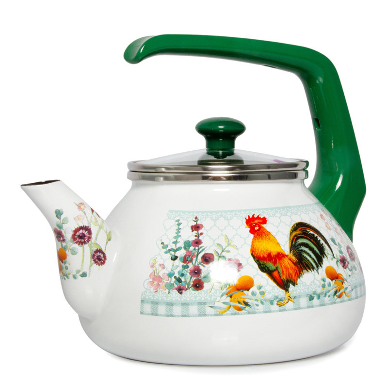 Bouilloire émaillée de 2,3 pintes Coq doré style traditionnel émaillé