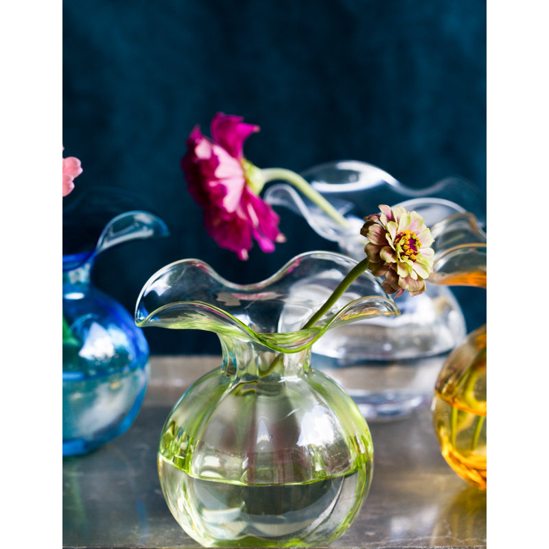 Hibiscus Glass Vase, Overall height- 10'', Green