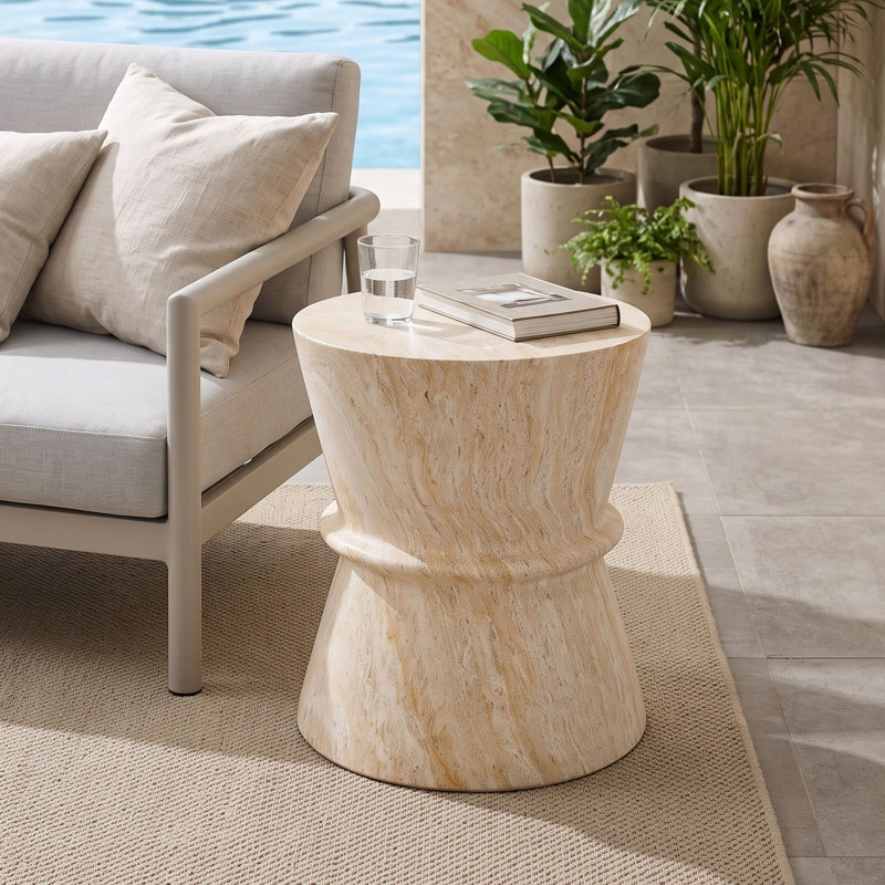 Hourglass Shape Outdoor Side Table, Beige Yellow