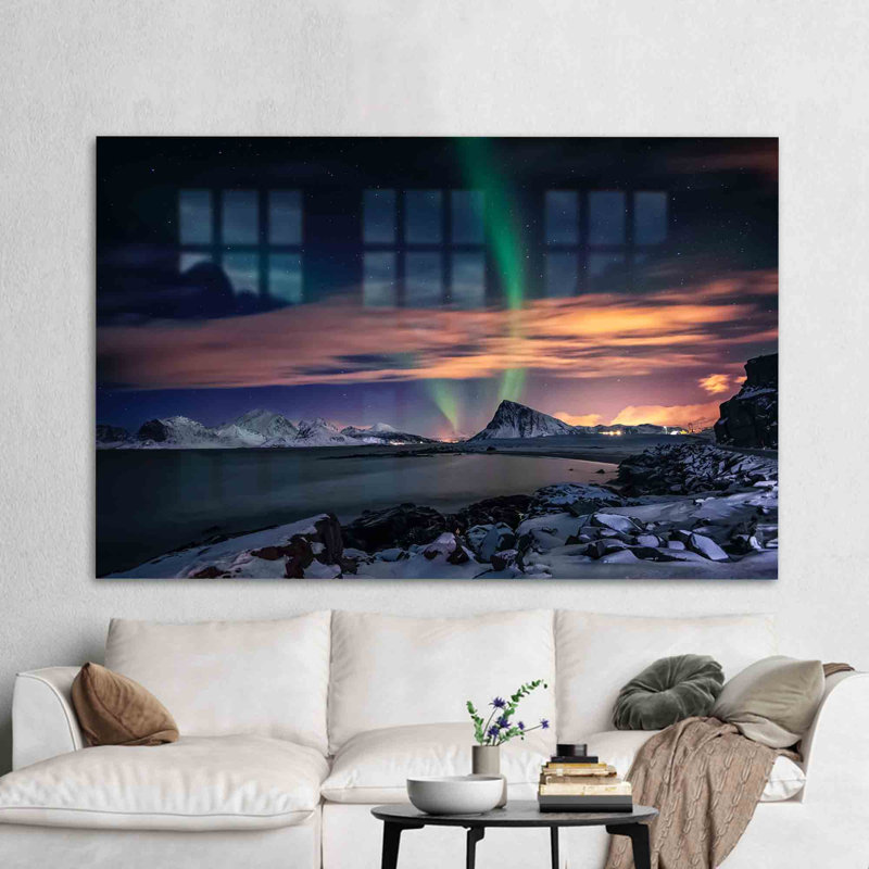 Superbe art mural en verre trempé offrant une vue colorée du ciel et de la montagne pour une décoration intérieure unique