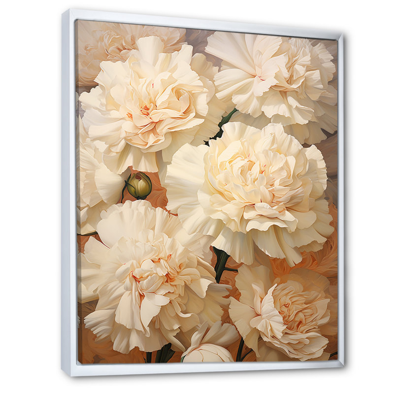 " Minimalism Carnations Bouquet II ", 40" H x 30" W x 1.5" D, White Floater Frame