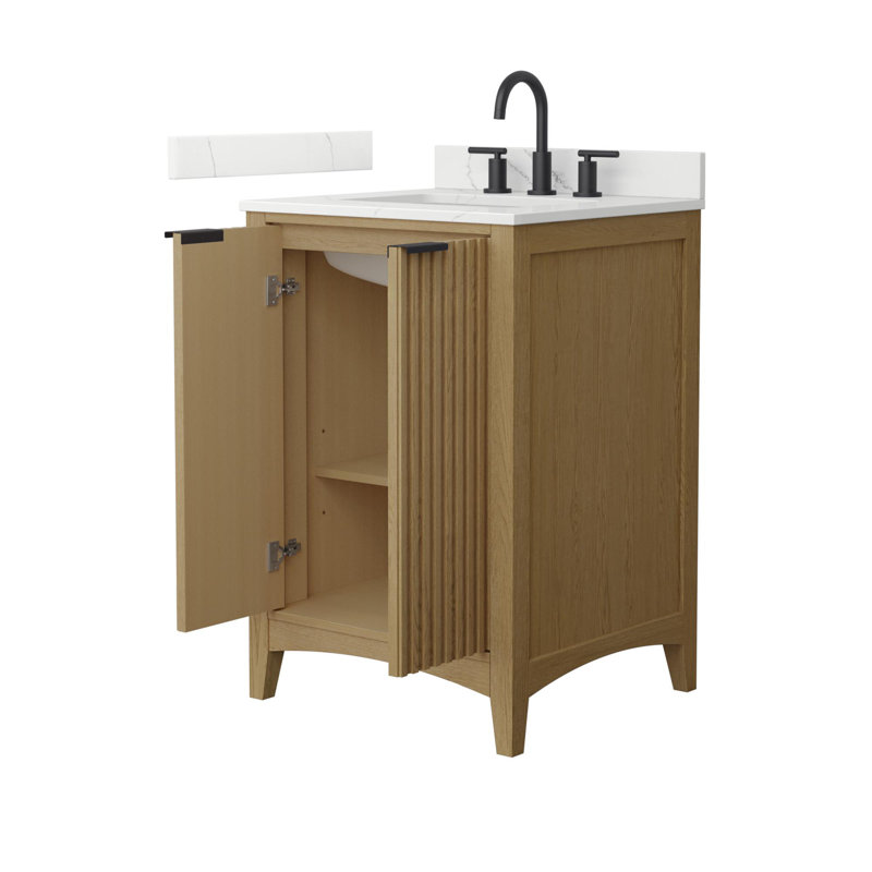 Palmilla 48" Freestanding Single Bathroom Vanity with Cultured Marble Top, Beige / Brushed Gold, 24", Giotto Quartz