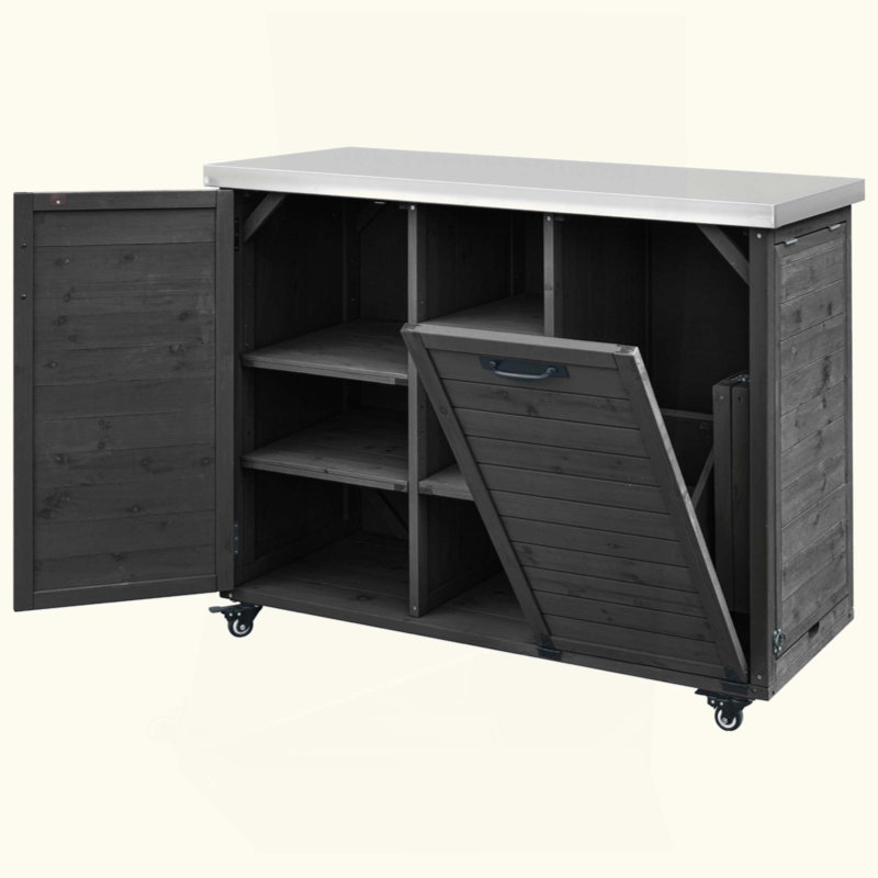 Ettie 78.3" Outdoor Kitchen Island with Foldable Table & Tilt-Out Trash, Black