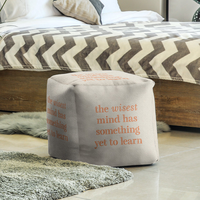 Upholstered Ottoman, White/Orange