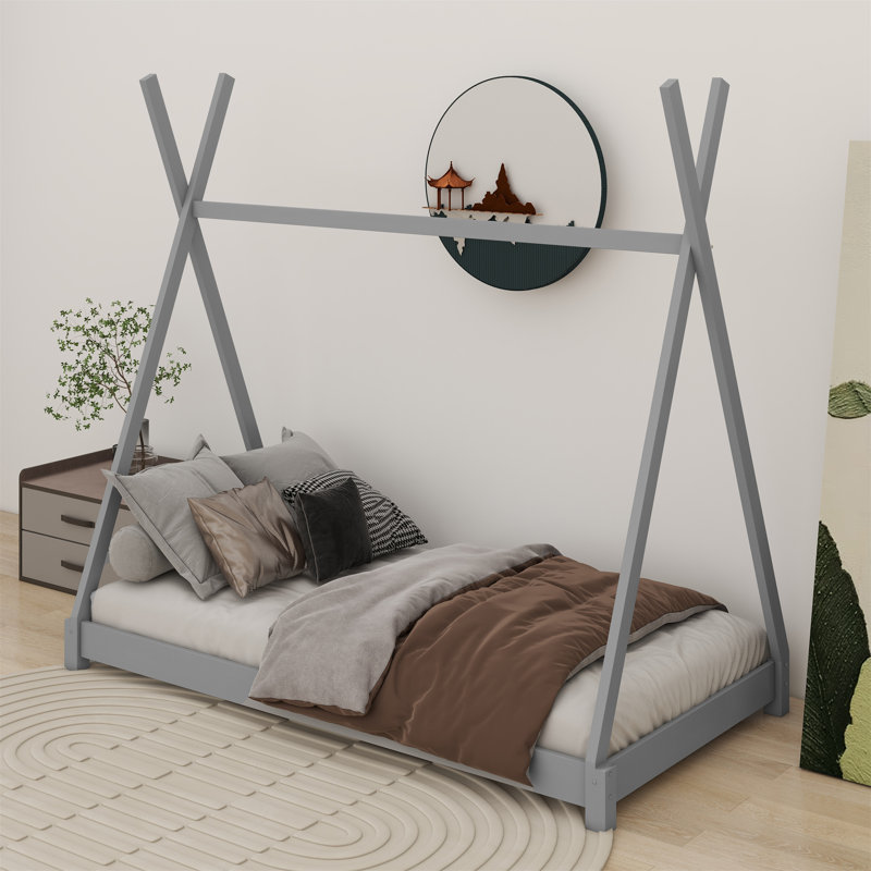 Lit plateforme House avec structure triangulaire, Gris