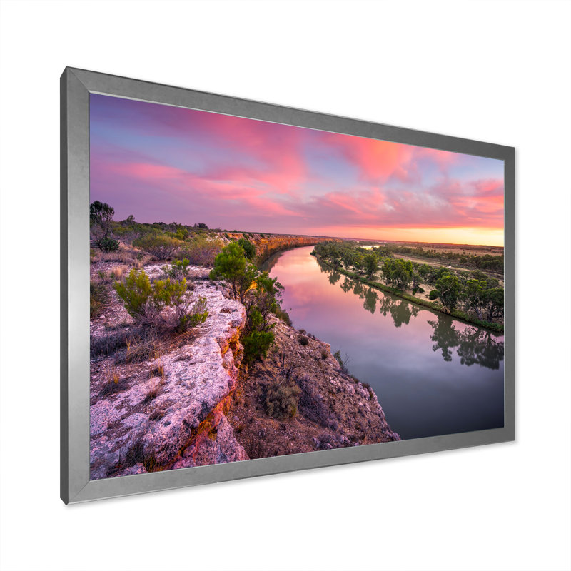 Murray River Sunset Victoria - impression, Cadre photo argenté, H 24 po x l 32 po x P 1 po