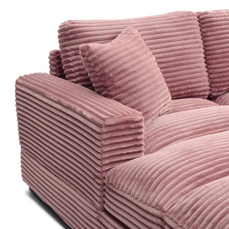 Canapé écarlate, velours côtelé épais et gauche, Velours côtelé rose, Orienté à gauche (vu de face)