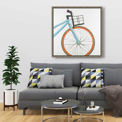 Vélo orange et bleu - toile contemporaine bleue