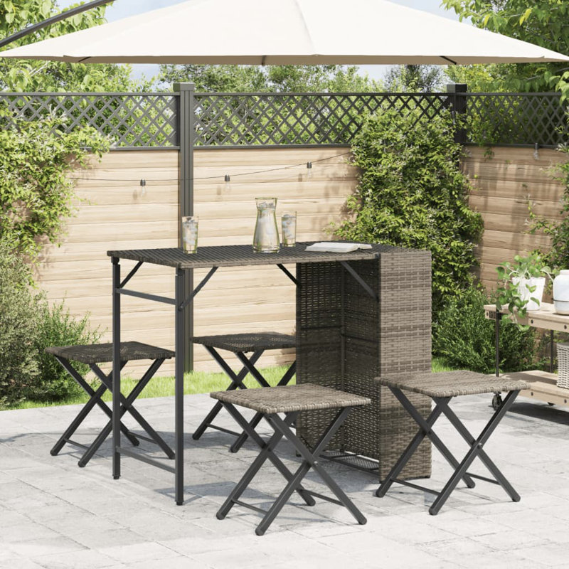 4 - Person Wicker Patio Dining Set with Rectangular Table, Grey
