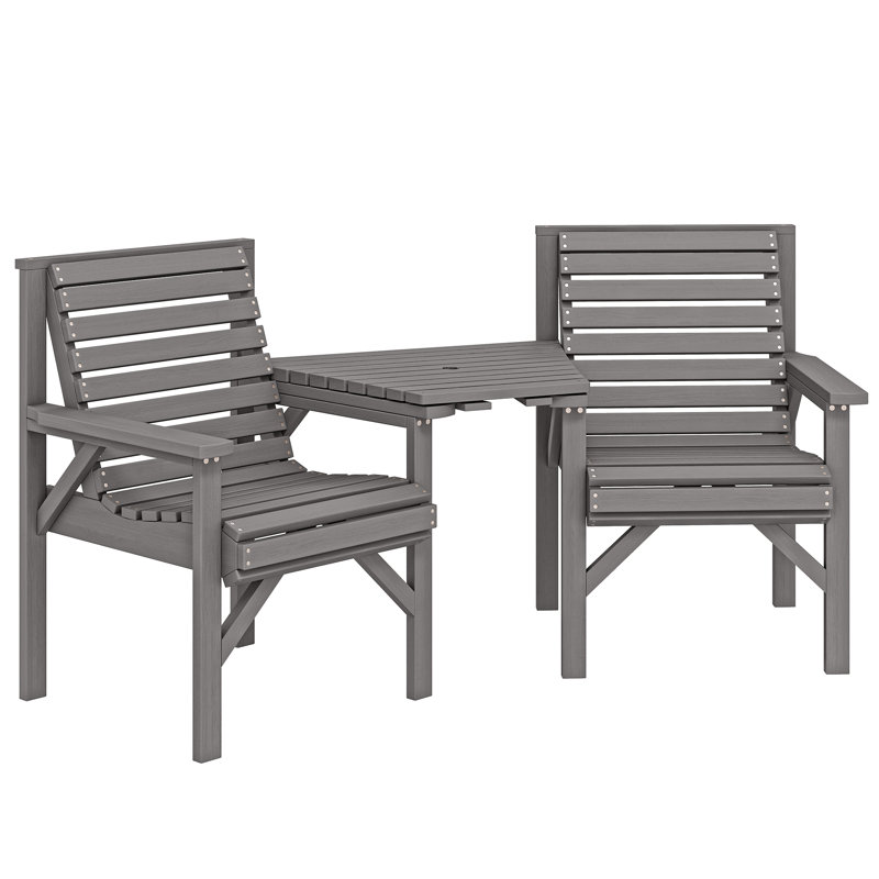 Outsunny Wooden Garden Bistro Set, 2 Seater w/ Umbrella Hole, Light Grey