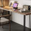Bureau noyer + bois massif rectangulaire noir + fer-564380537