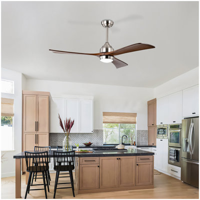 52" 5PCS Solid Wood Blades Ceiling Fan with Lights Remote Control,Quiet DC Motor 3 Blade Ceiling Fans 6 Speed Levels,Reversible Ceiling Fan,for Patio Living Room,Bedroom,Office,Indoor.(Stain nickel )