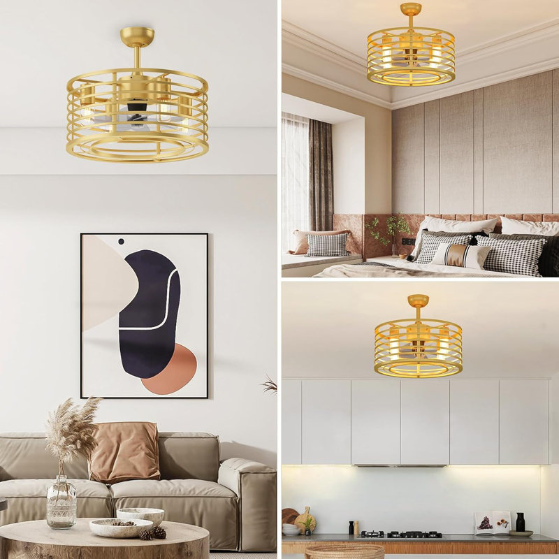 Ventilateur de plafond en cage de 18 po avec lumière, ventilateur de plafond à profil bas, télécommande et pales de ventilateur réversible