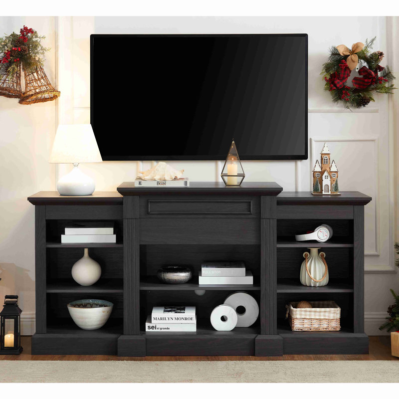 Console média avec grande armoire de rangement, meuble télé multimédia moderne, Gris
