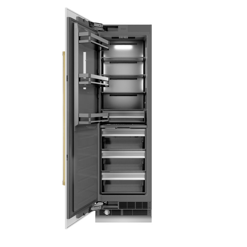 ZLINE Autograph 24 in. White Matte Column Freezer with Graphite Gray Interior and Gold Accents, White Matte