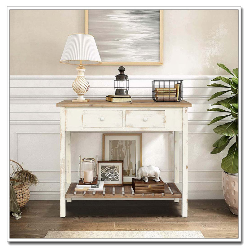 2-Drawer Console Table with Open Shelf
