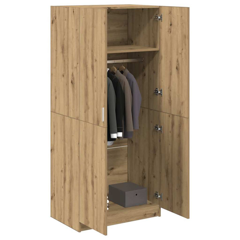 Benefiel 2 Door Wardrobe, 180cm H x 80cm W x 52cm D, Artisan oak