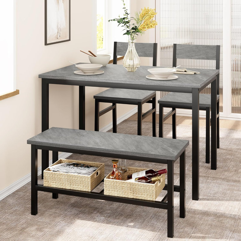 Ensemble de table de salle à manger pour 4, table moderne avec chaises et banc, support de rangement, petit espace