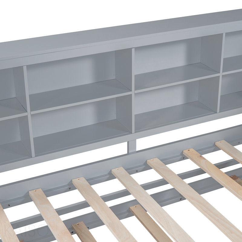 Structure en bois Matériau Structure de lit de jour simple avec couchette simple, structure de lit de jour avec tablette de rangement et ports de charge USB, gris