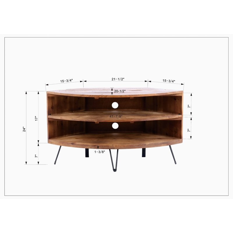 Fan Shape Reclaimed Wood Corner Media Table for Living Room Wise Use Your Space