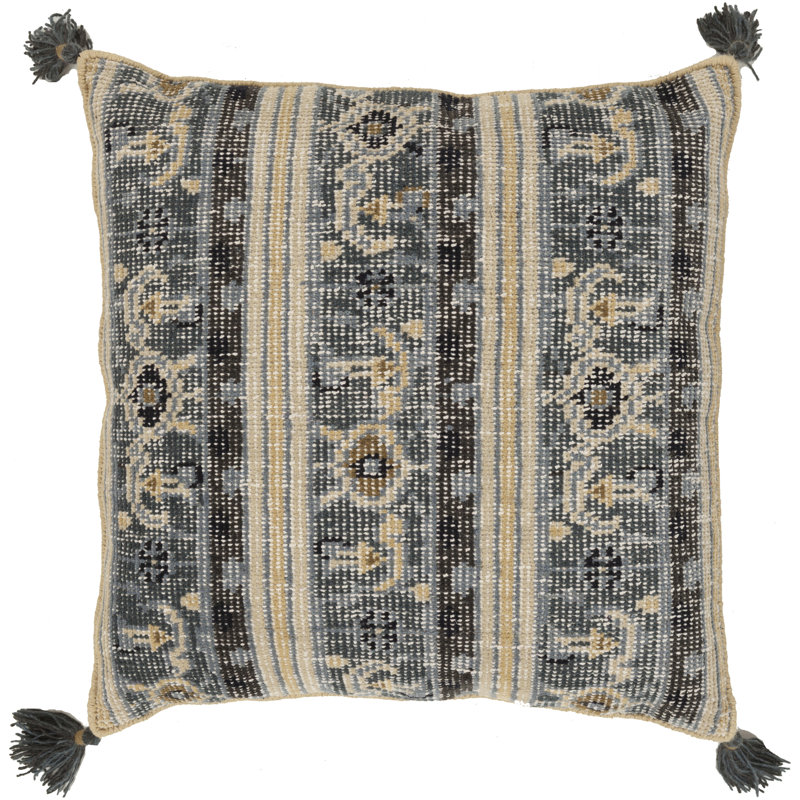 Slate and Beige Wool Hand-Knotted Square Throw Pillow