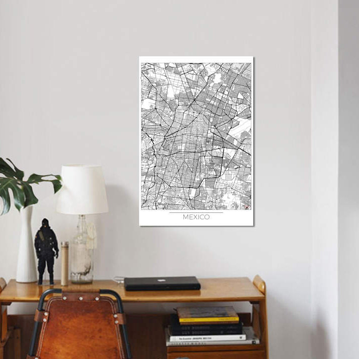 « mexico minimal urban blueprint map », impression sur toile, H 12 po x l 8 po x P 0,75 po, Toile tendue, Pas de tapis