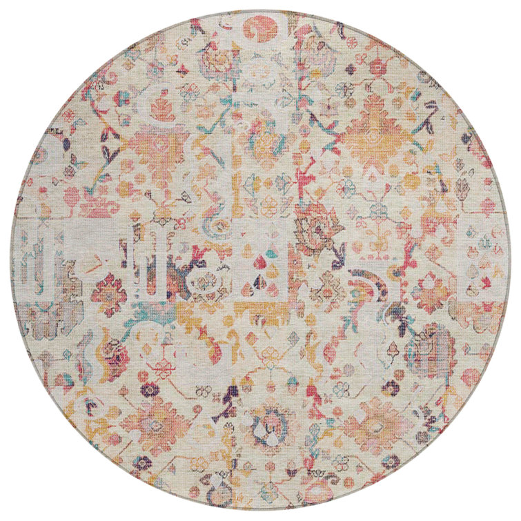Machine Washable Indoor/Outdoor Xhevrie Pink Rug