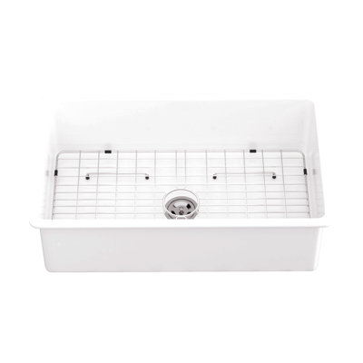 Évier de cuisine encastré en céramique 32 po - Double cuve rectangulaire en céramique blanche