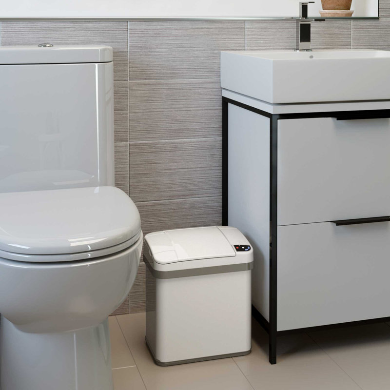 Poubelle en acier multifonctions à capteur de mouvement, Blanc perle, 2,5 gal
