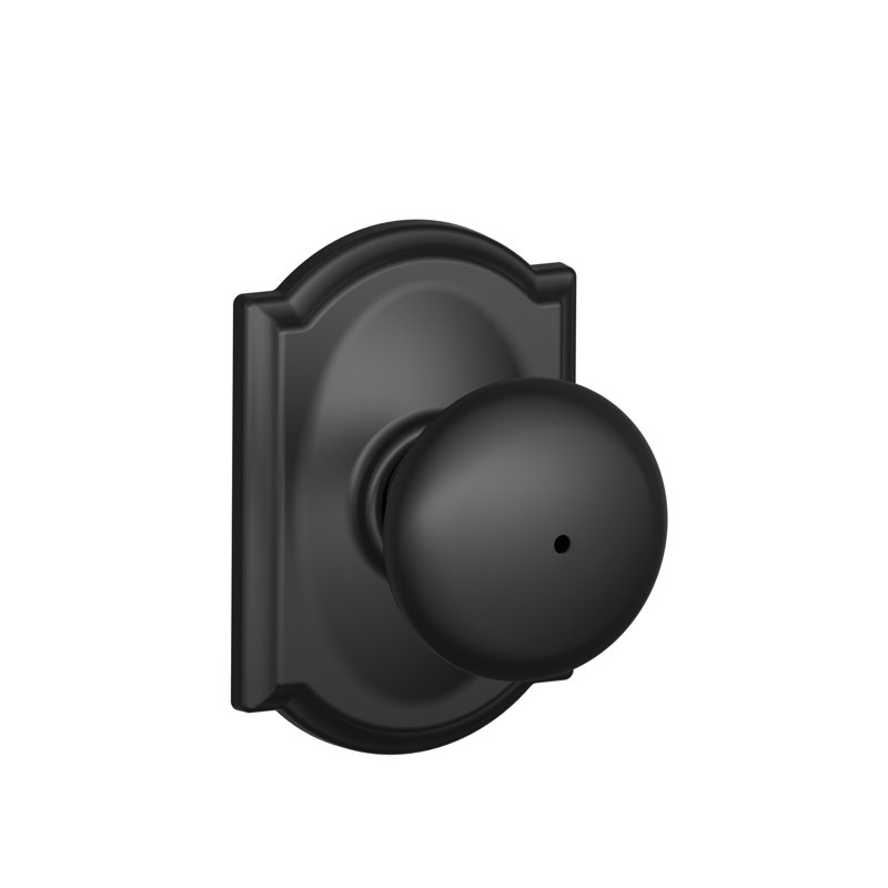 Plymouth Knob with Camelot Trim Bed and Bath Lock, Matte Black
