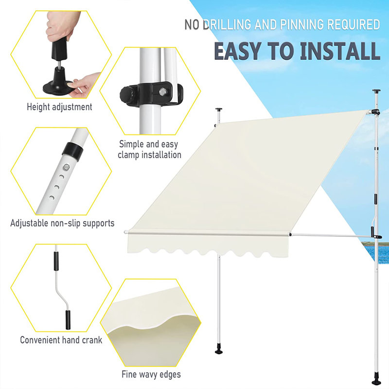Dakota Fields 300cm W x 120cm D Polyester Cover Retractable Patio Awning, Beige